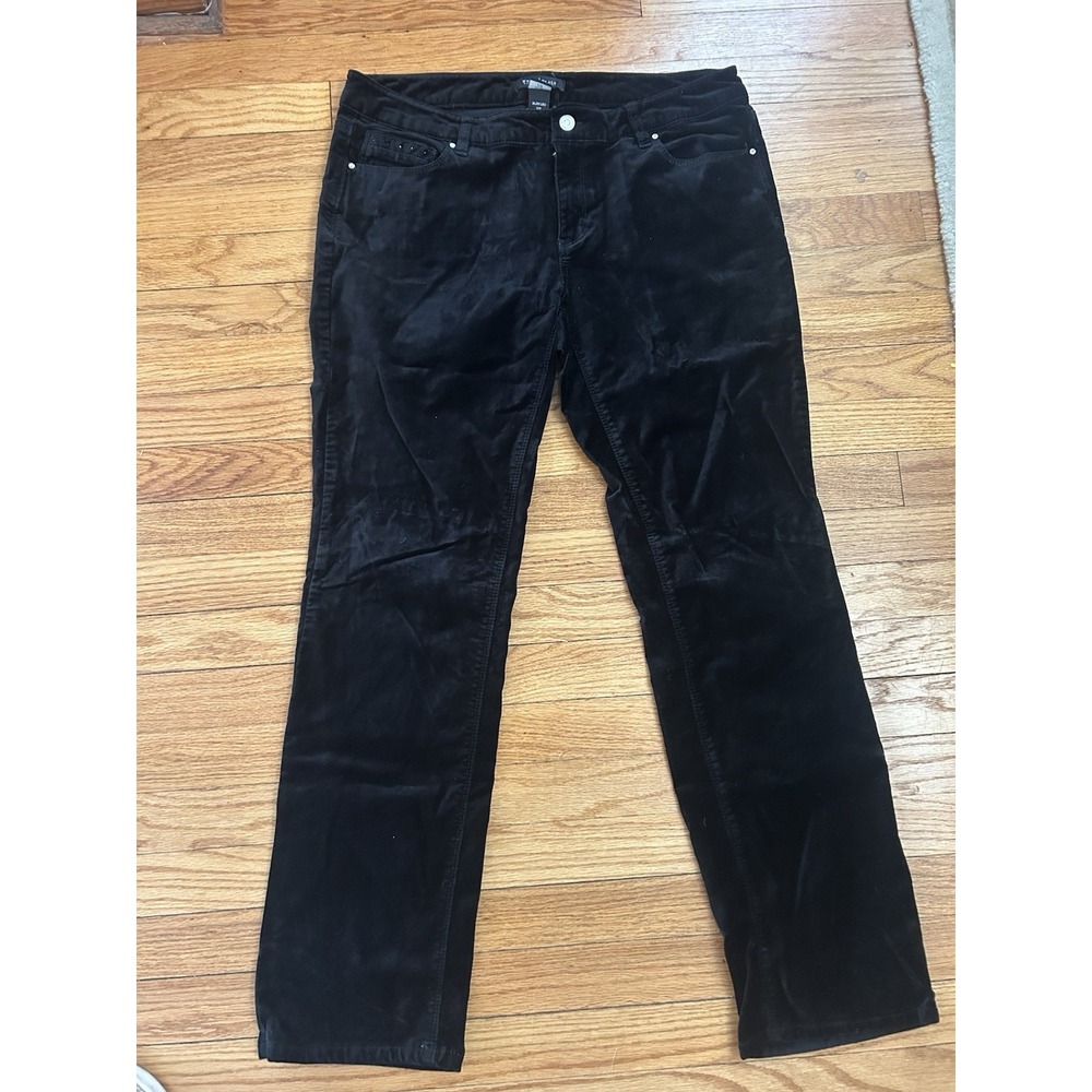 White House Black Market Noir Black Velvet Slim Leg Pant Sz 12R Studded Pocket